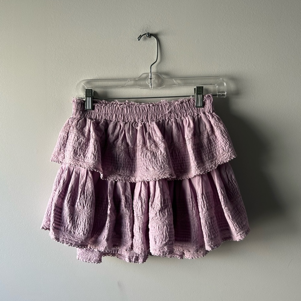 Love Shack Fancy purple ruffle mini skirt